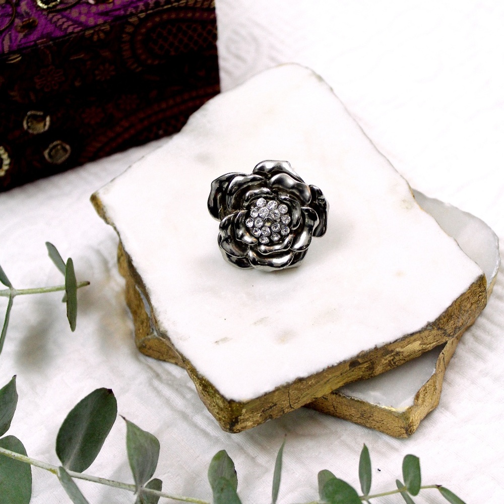 Silver Flower Statement Ring